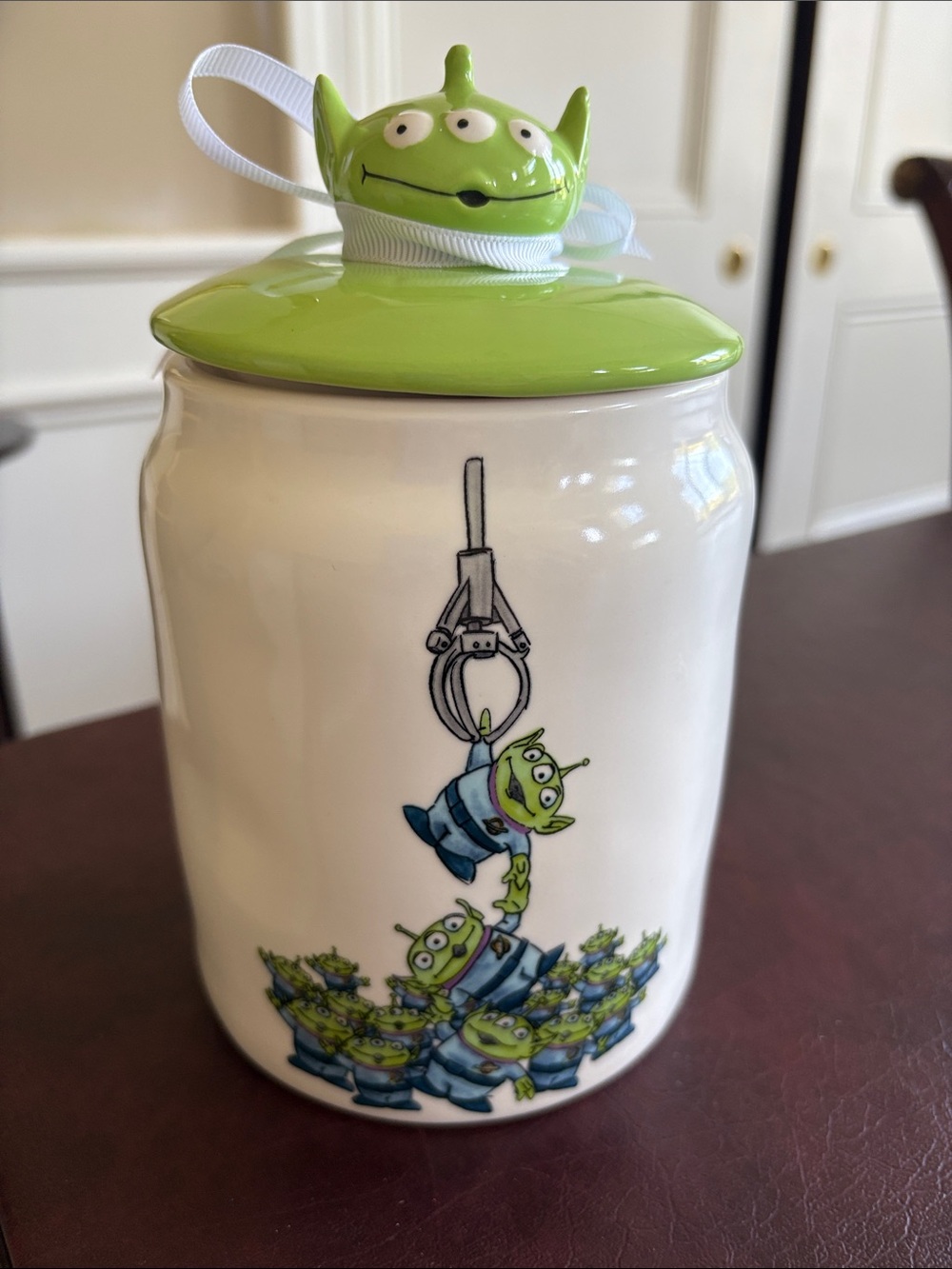 Green Alien Ceramic Cookie Jar with Lid